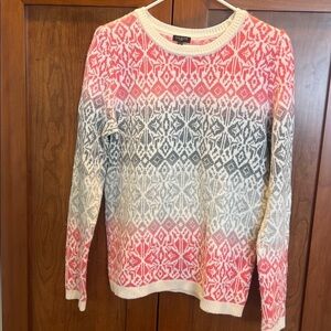 Talbots Womens Lambswool Blend Pink Gray Ivory Sweater